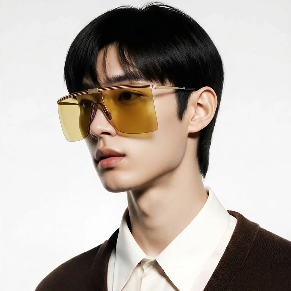 New Authentic GG1096S 003 Sunglasses by Gucci™ Shield, Material: Metal, Rimless.